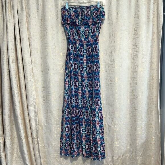 Socialite Geometric‎ Abstract Multicolor Strapless Summer Maxi Dress Women's XS - Picture 1 of 6